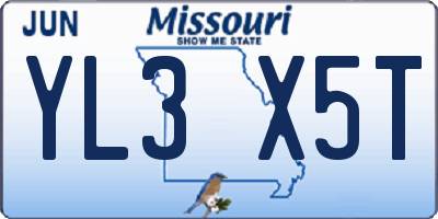 MO license plate YL3X5T