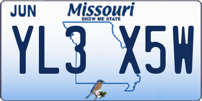 MO license plate YL3X5W
