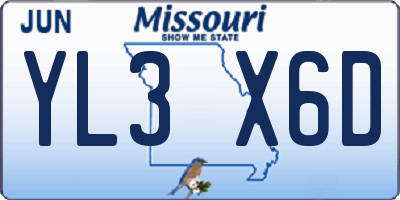 MO license plate YL3X6D