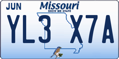 MO license plate YL3X7A