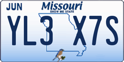 MO license plate YL3X7S