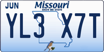 MO license plate YL3X7T