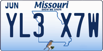 MO license plate YL3X7W