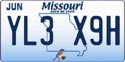 MO license plate YL3X9H