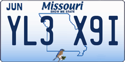 MO license plate YL3X9I