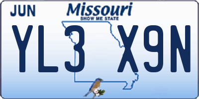 MO license plate YL3X9N