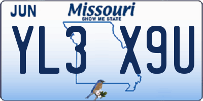 MO license plate YL3X9U