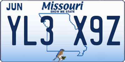 MO license plate YL3X9Z