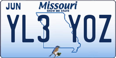 MO license plate YL3Y0Z