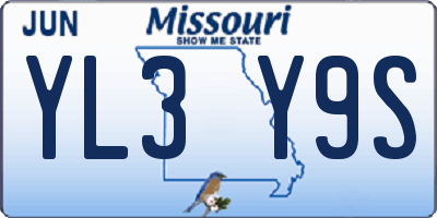 MO license plate YL3Y9S