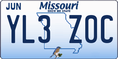 MO license plate YL3Z0C