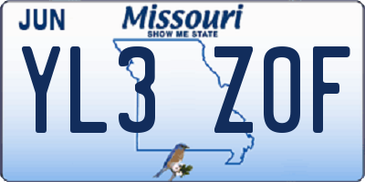 MO license plate YL3Z0F