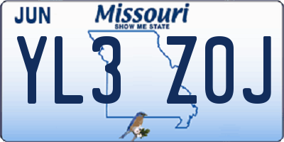 MO license plate YL3Z0J