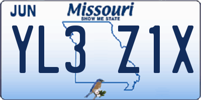 MO license plate YL3Z1X