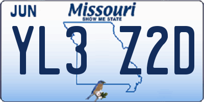 MO license plate YL3Z2D