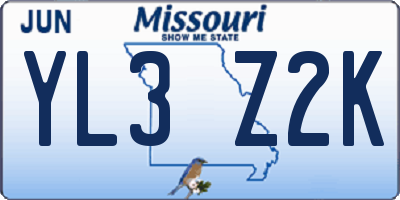MO license plate YL3Z2K