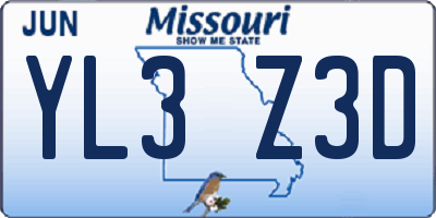 MO license plate YL3Z3D