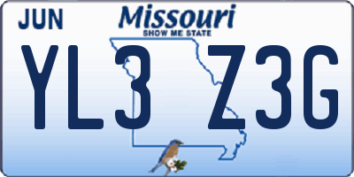 MO license plate YL3Z3G