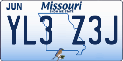 MO license plate YL3Z3J