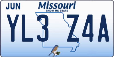 MO license plate YL3Z4A