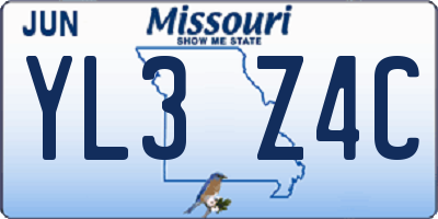 MO license plate YL3Z4C
