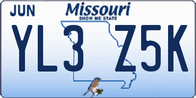 MO license plate YL3Z5K
