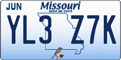 MO license plate YL3Z7K
