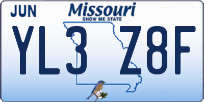 MO license plate YL3Z8F