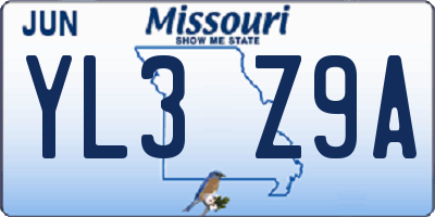 MO license plate YL3Z9A