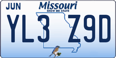 MO license plate YL3Z9D