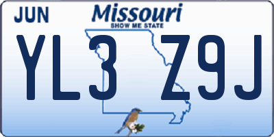 MO license plate YL3Z9J