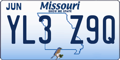 MO license plate YL3Z9Q