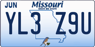 MO license plate YL3Z9U