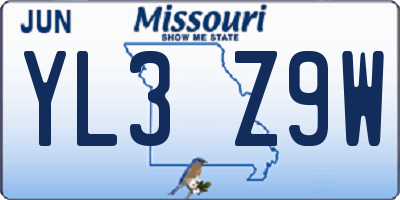 MO license plate YL3Z9W