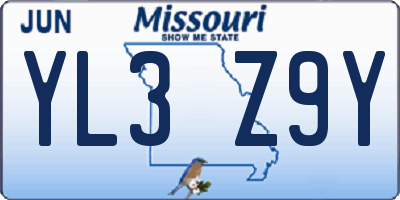 MO license plate YL3Z9Y