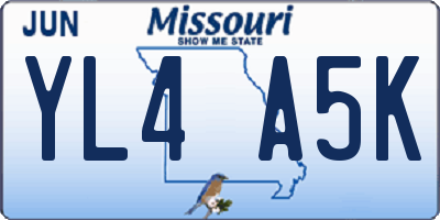 MO license plate YL4A5K
