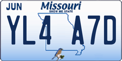 MO license plate YL4A7D
