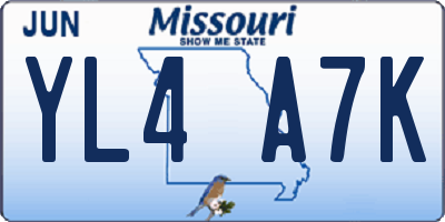 MO license plate YL4A7K