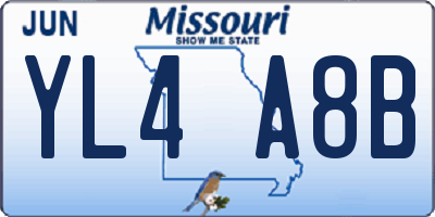 MO license plate YL4A8B