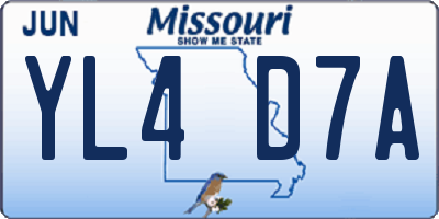 MO license plate YL4D7A
