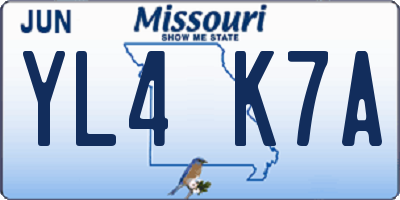 MO license plate YL4K7A