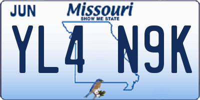 MO license plate YL4N9K