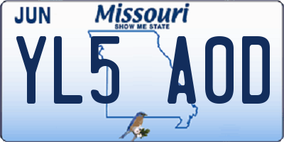MO license plate YL5A0D