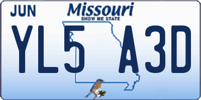 MO license plate YL5A3D