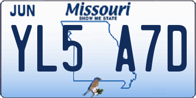 MO license plate YL5A7D