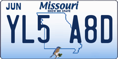 MO license plate YL5A8D