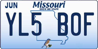MO license plate YL5B0F