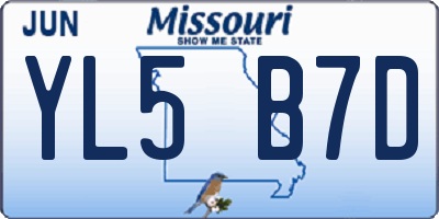 MO license plate YL5B7D