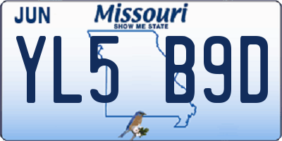MO license plate YL5B9D