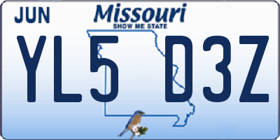 MO license plate YL5D3Z